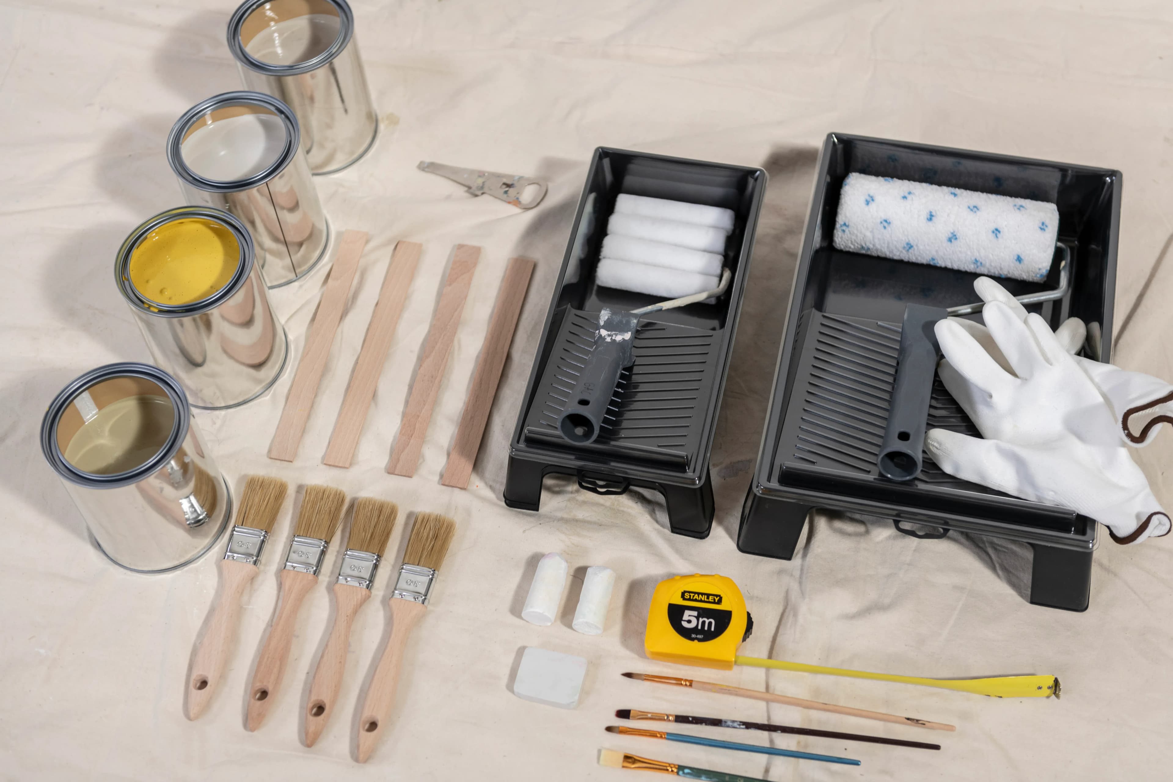 Painting tools on dustsheet