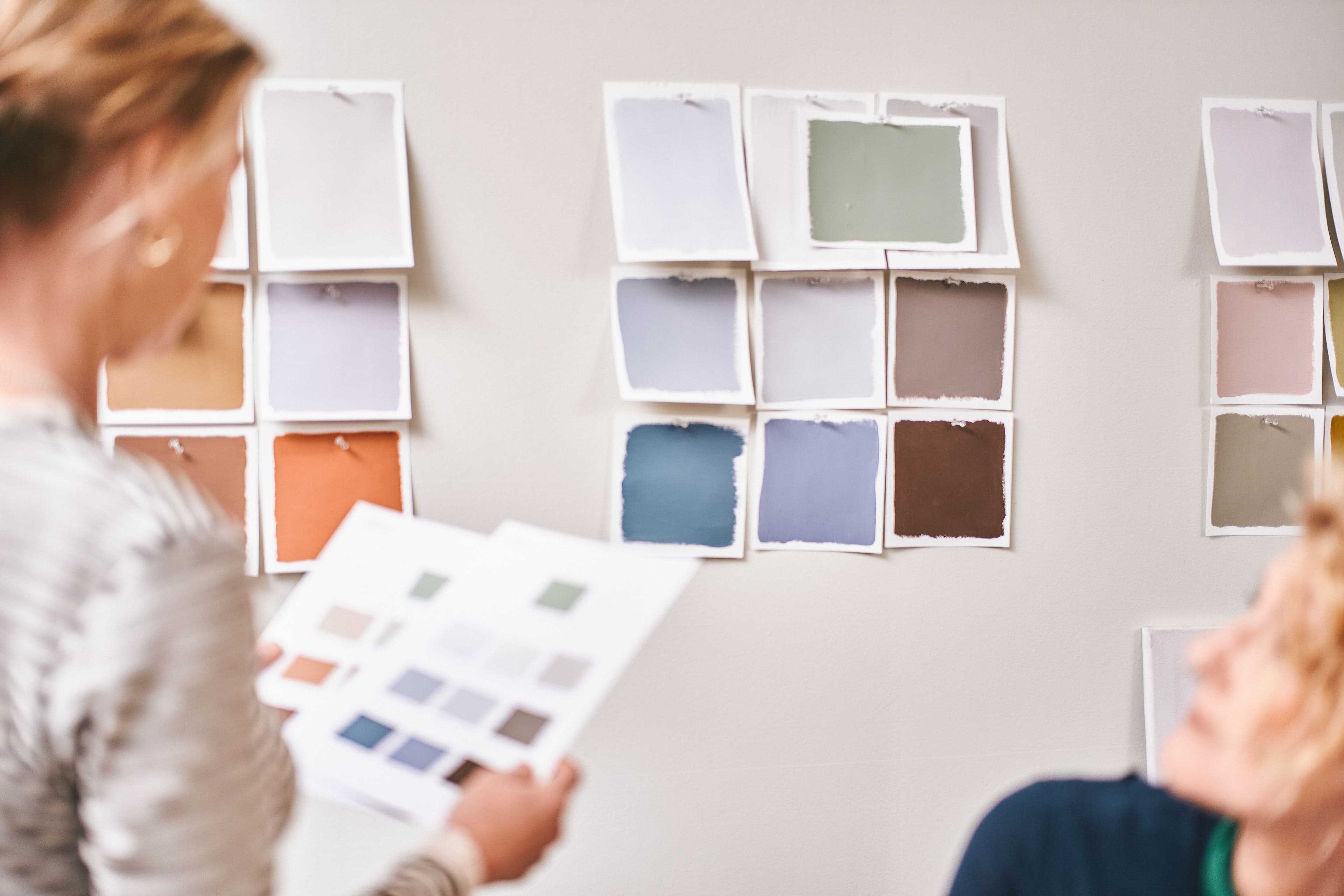 A collection of colour swatches on a wall