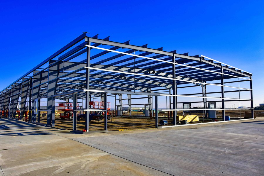 Steel canopy with blue sky